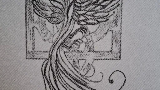 Phoenix graphic with emblem in pencil