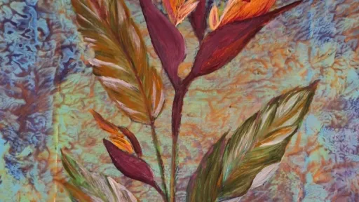 Botanical acrylic painting of bird of paradise flower.