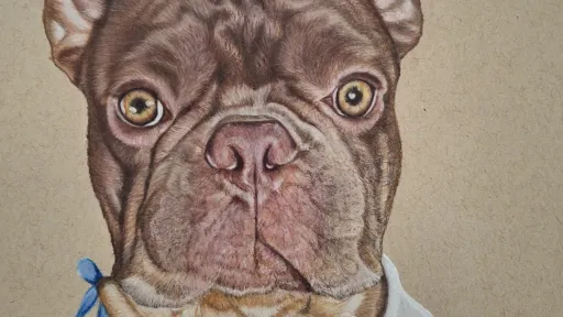 Portrait of a brown French Bulldog with large ears and a white bandana.